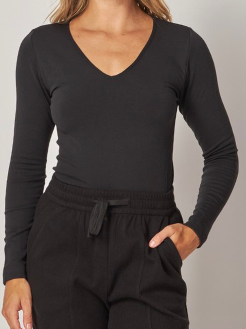 Seamless Fleece Lined V Neck Long Sleeve Top