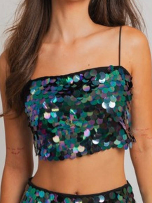 Black Mermaid Sequin Crop Top