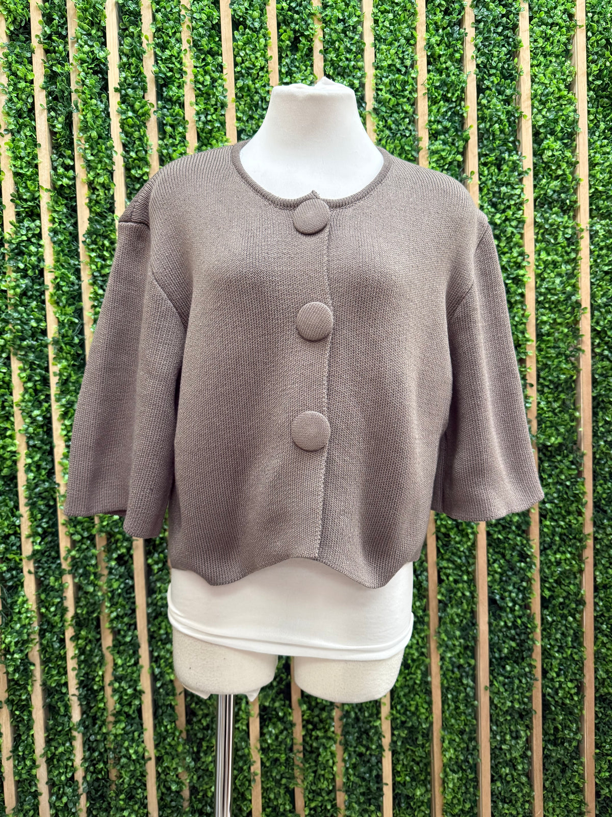 Taupe Covered Button Cardigan
