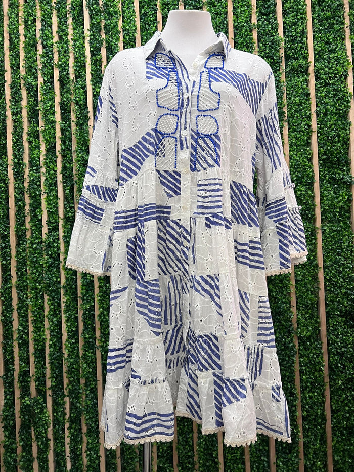 Italy Beaded Eyelet Mix Short Dress