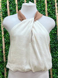 Ivory Washed Contrast Strap Bubble Halter Top