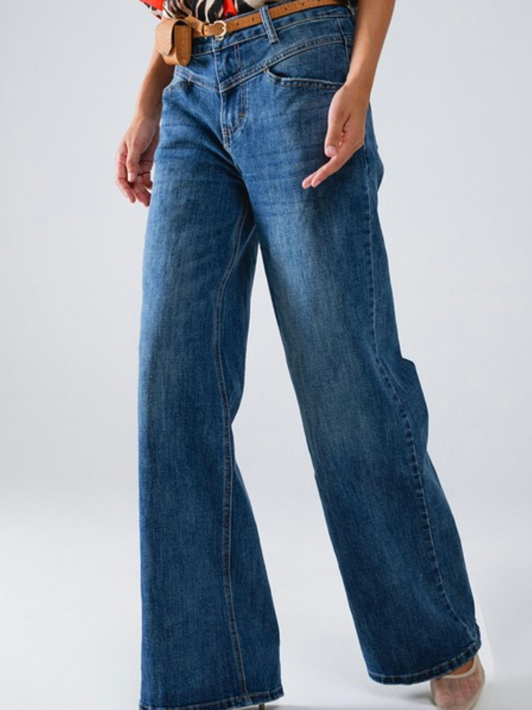 Stitch Detail Wide Leg Flare Jeans