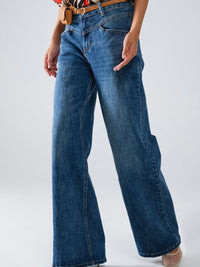 Stitch Detail Wide Leg Flare Jeans