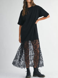 Oversize Lace Contrast Skirt Shirt Dress