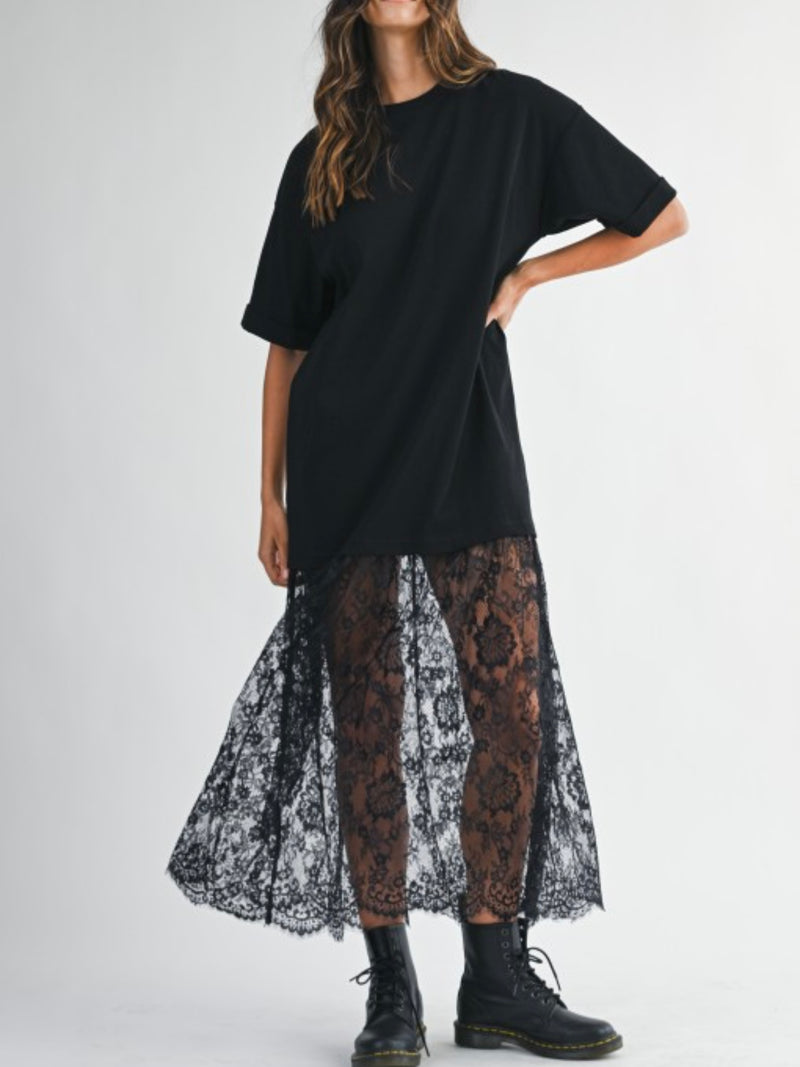 Oversize Lace Contrast Skirt Shirt Dress