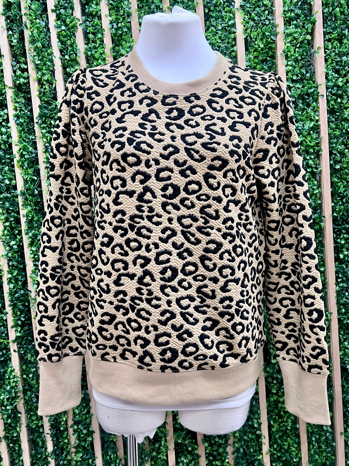 Taupe Animal Print Puff Sleeve  Top