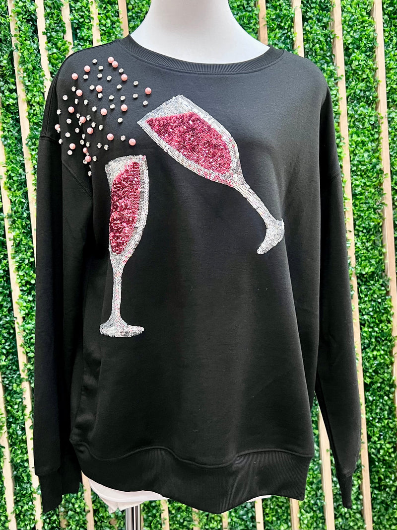 Pop the Champagne Black Pullover