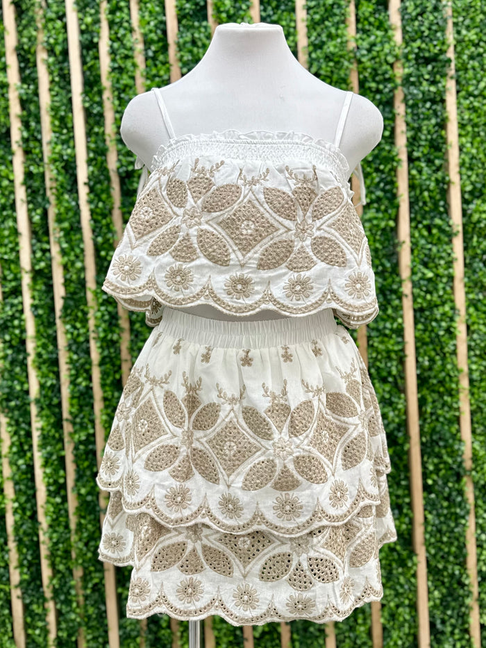 Beautiful Embroidery Trim Skirt Set