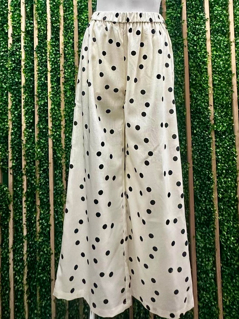 Cream Dots Wide Leg Pant