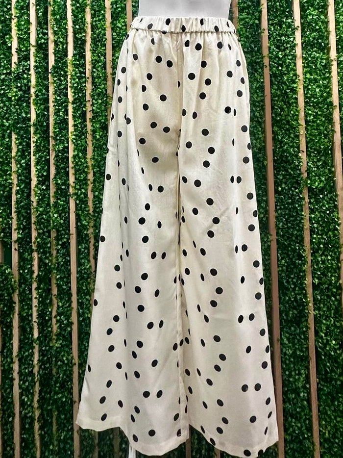 Cream Dots Wide Leg Pant
