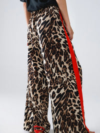 Red Side Stripe Leopard Pant