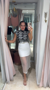 Organza Contrast Midi Skirt