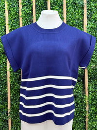 Navy Ivory Roll Up Stripe Sweater