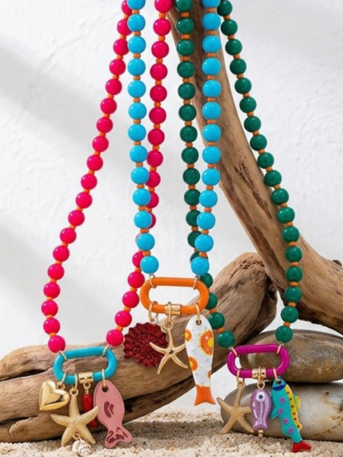 Coastal Charm Beaded Carabiner Detailed Necklace