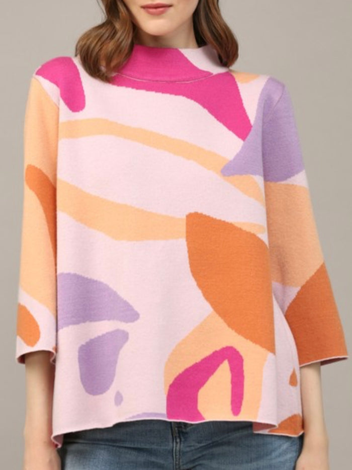 Lilac Abstract Mock Neck Sweater