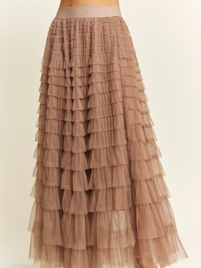 Tiered Ruffled Tulle Maxi Skirt