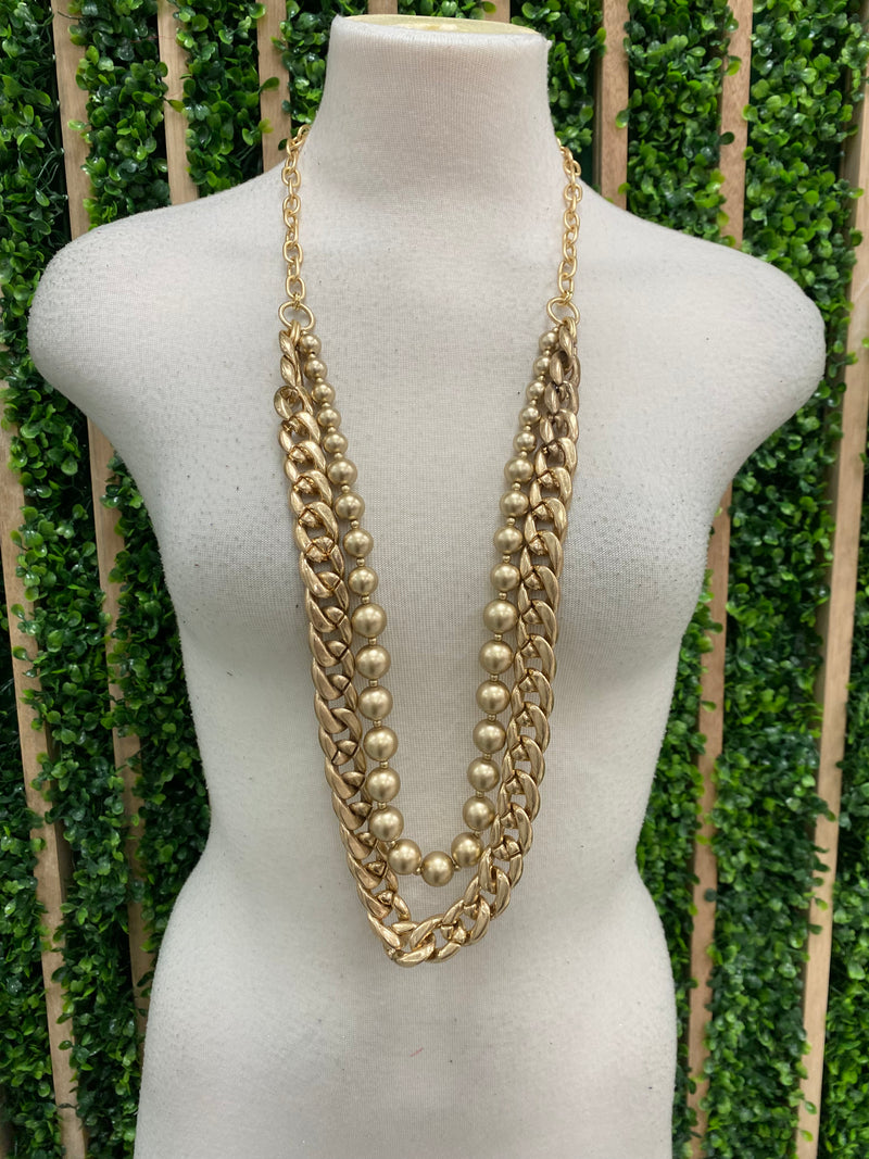 Matte Gold Mixed Long Necklace