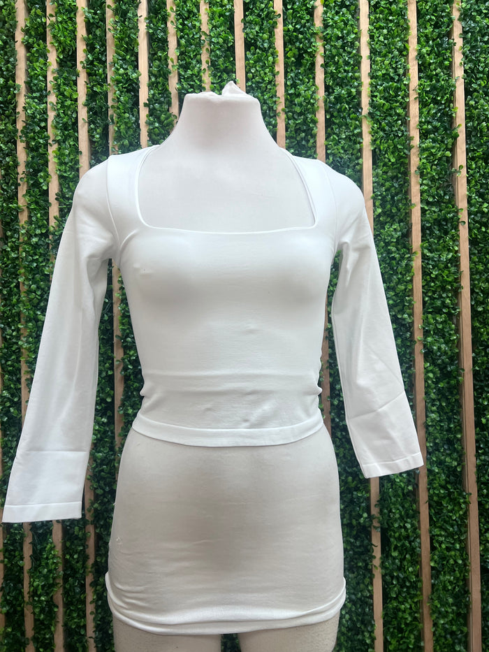 Square Neck Long Sleeve Basic Top