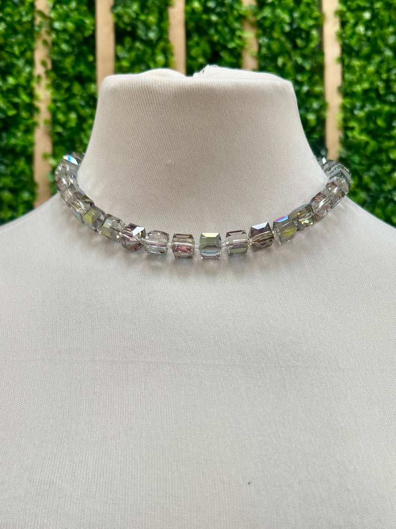 JH Big Crystal Cube Bead Necklace