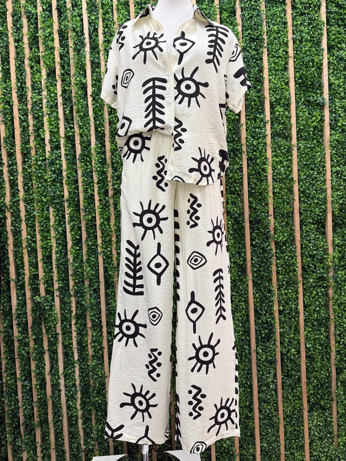 Ivory Black Fun Boho Pant Set