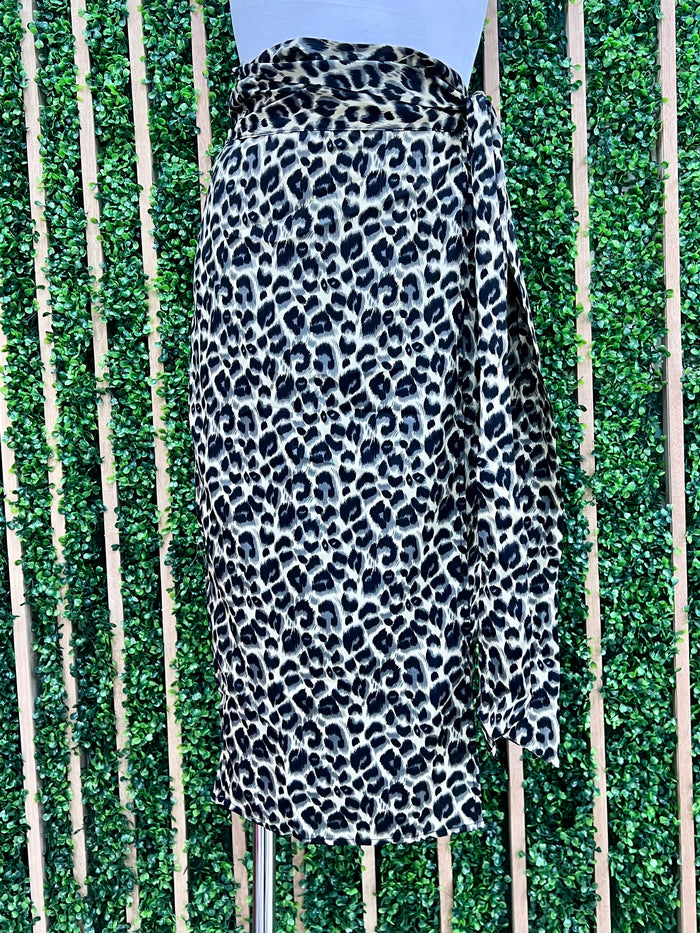 Leopard Wrap Knee Length Skirt
