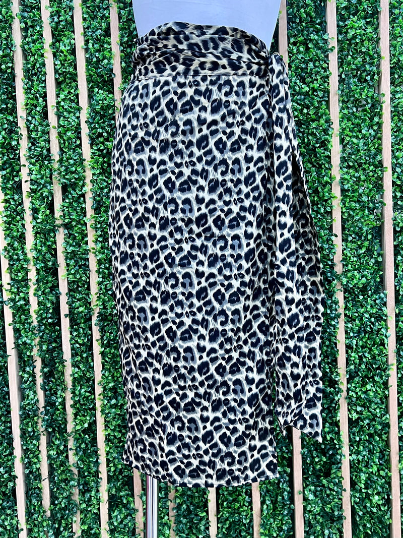 Leopard Wrap Knee Length Skirt