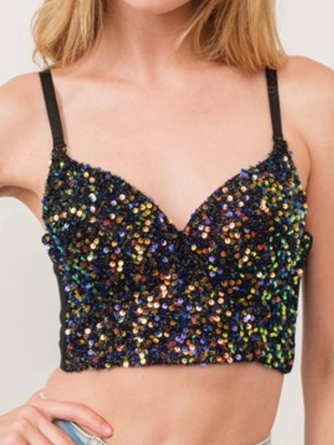 Black Multi Sequin Bustier Top