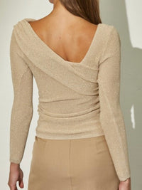 Gold Asymmetric Shoulder Sweater Top