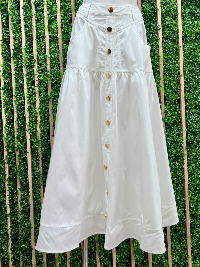 High Waisted Flared Midi Skirt