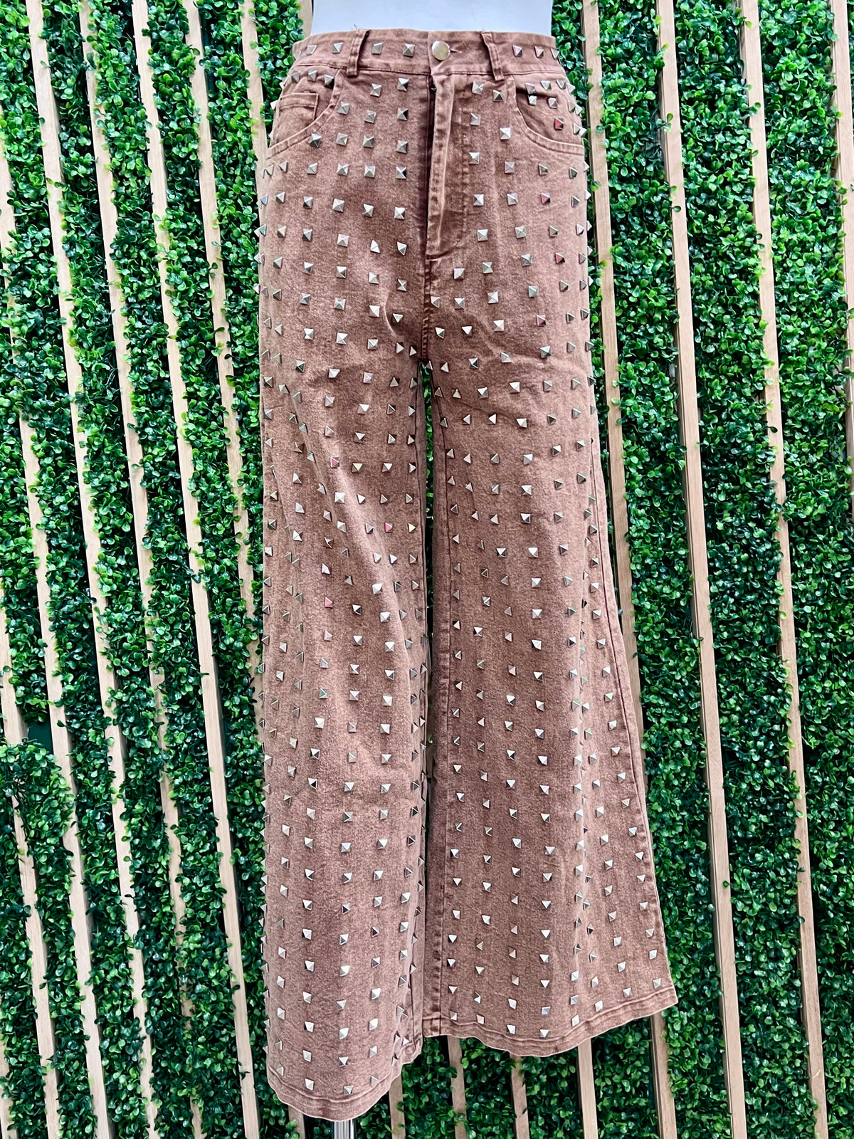 Brown Pyramid Stud Wide Leg Denim