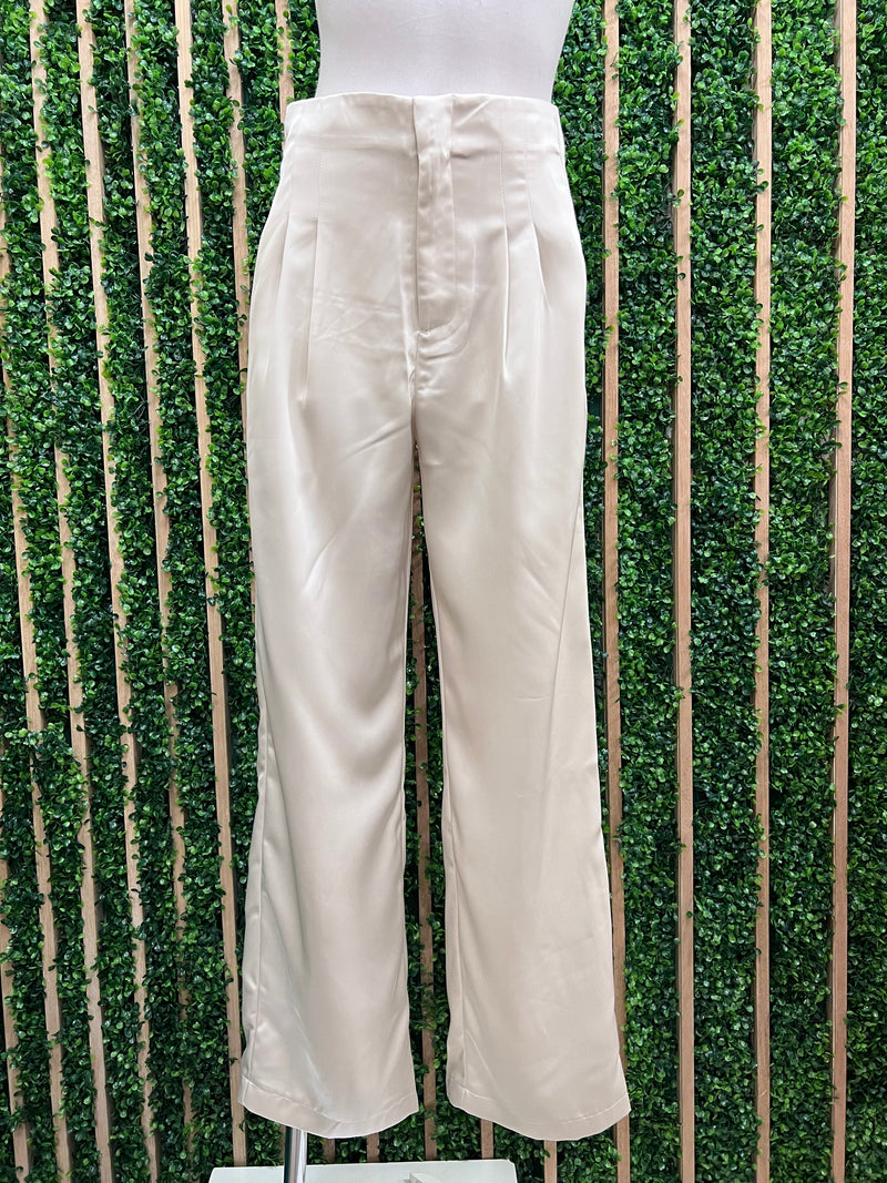 Ecru High Rise Straight Leg Pant