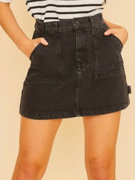 Black Denim Cargo Skirt