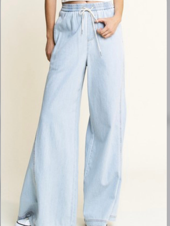 Light Elastic Waist Wide Leg Denim