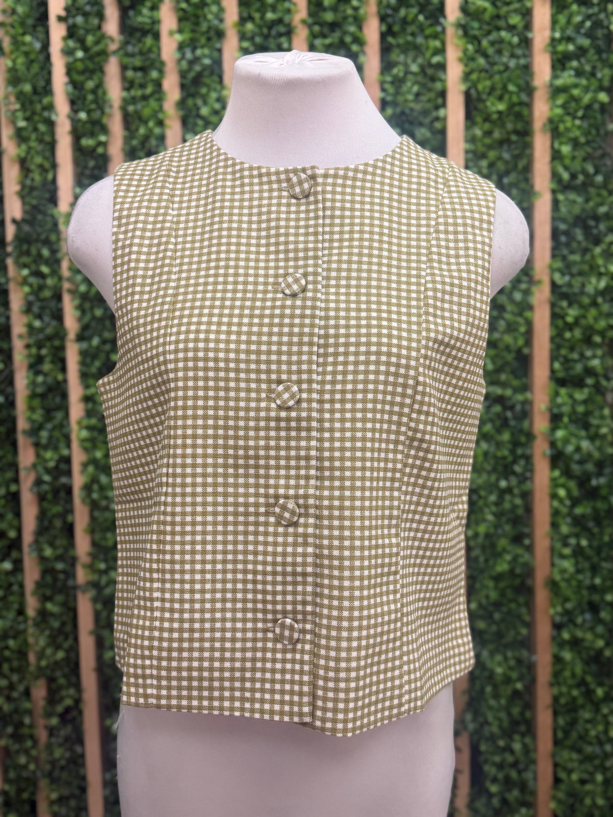 Olive Gingham Crop Vest