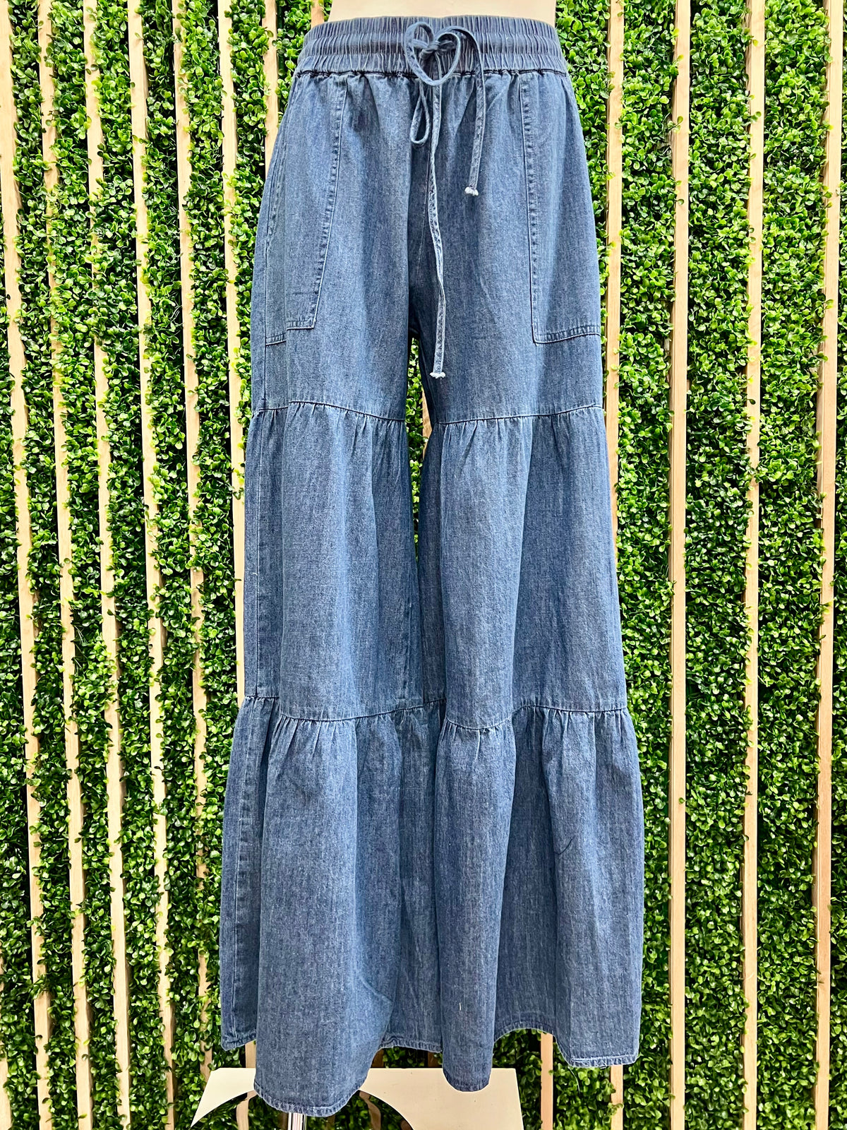 Dark Denim Minera Washed Tiered Wide Leg Pant