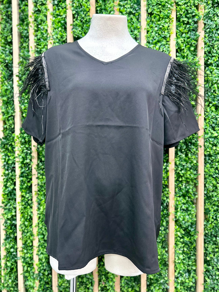 Exquisite Black Feathered Top