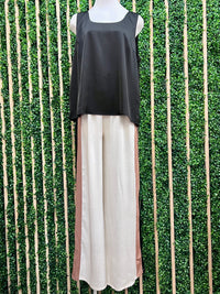 Side Stripe Elastic Waist Wide Leg Pant