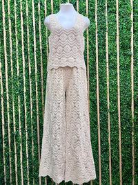 Vanilla Coastal Crochet Knit Wide Leg Pants