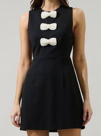 Pearl Bow Detail Black Short Dress