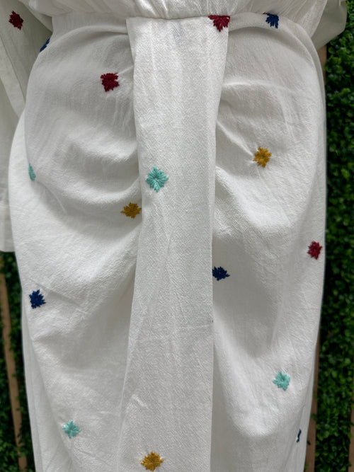 White Embroidered Fitted Kimono