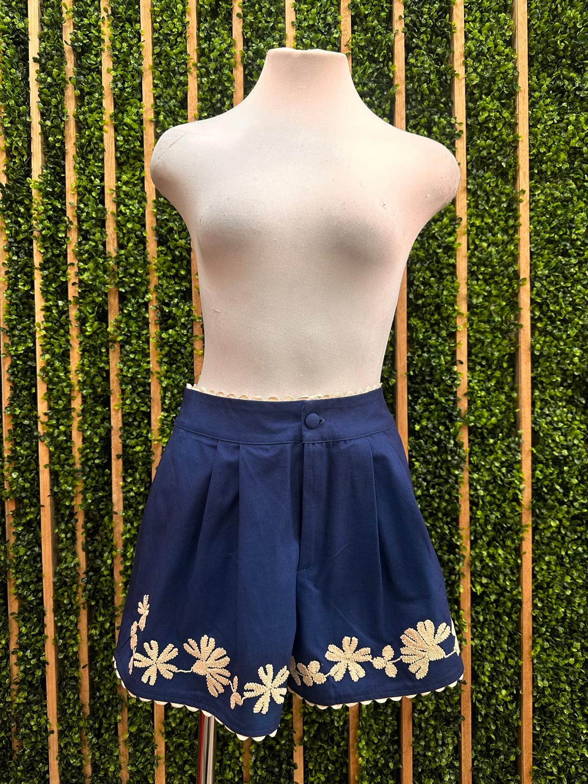 Blue Ivory Embroidered Short Pant