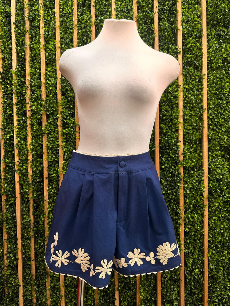 Blue Ivory Embroidered Short Pant