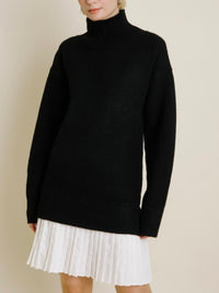 Black Pleated Hem Sweater Dress