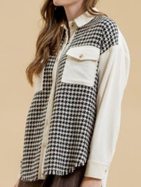 Black Houndstooth Collared Button Down Blouse