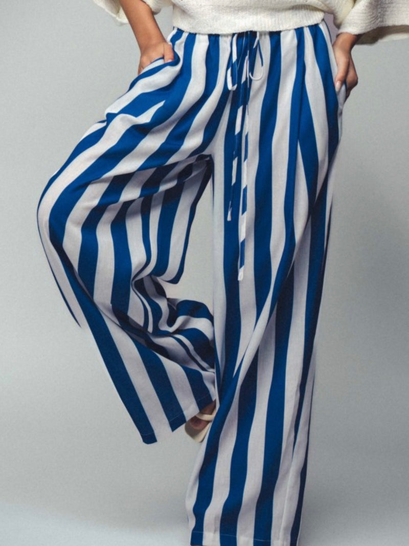 Striped Linen Blend Wide Leg Pants