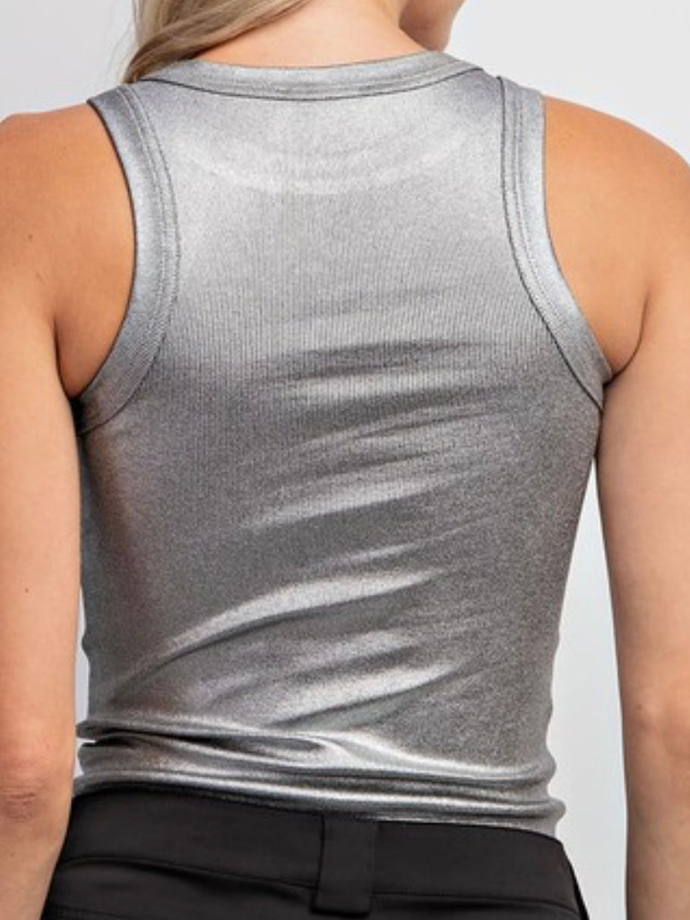 Metallic Coated Ribbed Full Tank Top