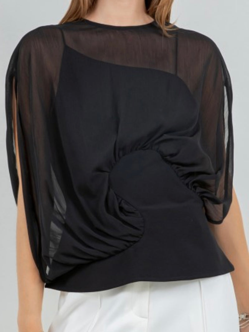 Black Chiffon Mixture Double Layer Blouse