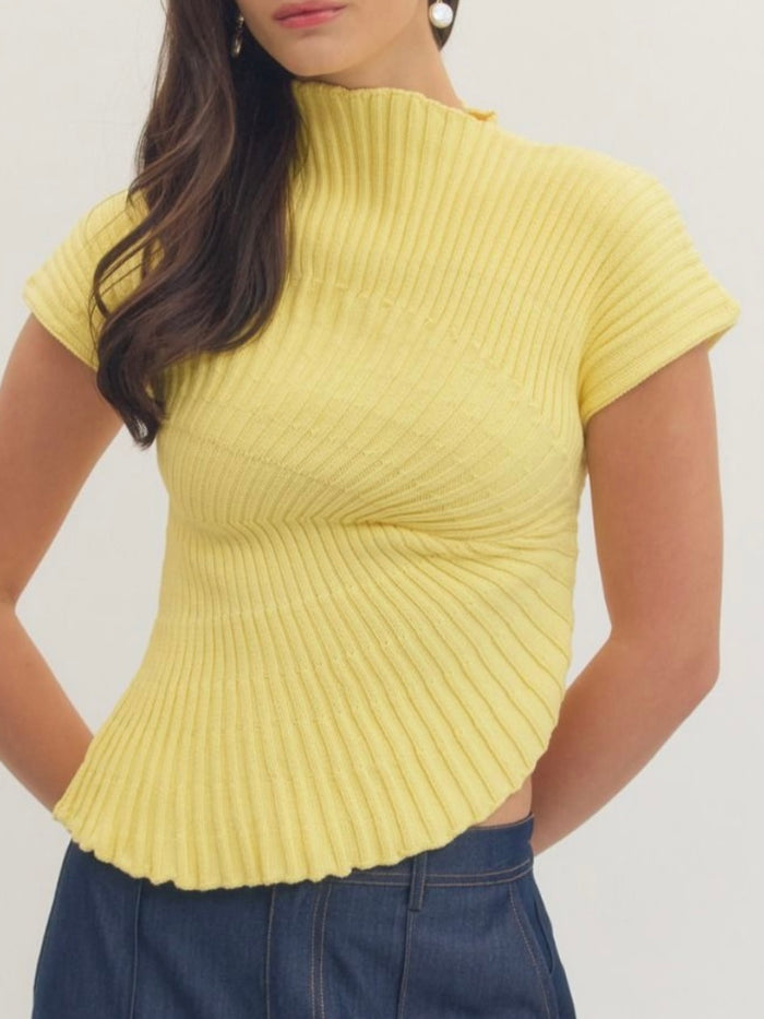 High Neck Knit Swirled Assymmetrical Top