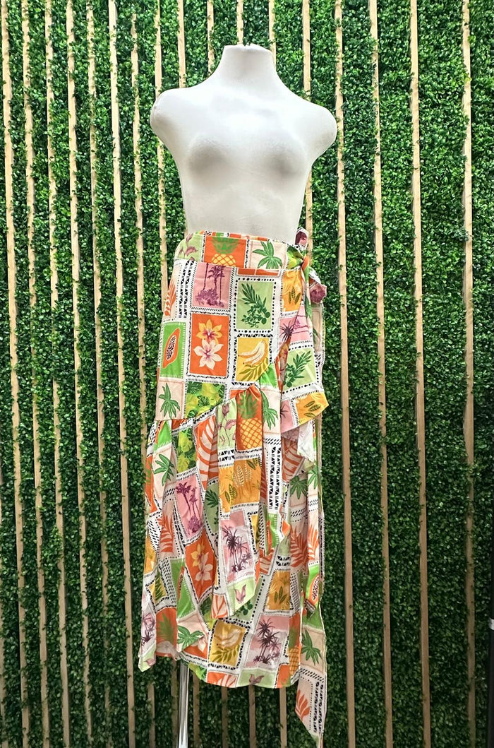 Tropical Print Wrap Skirt