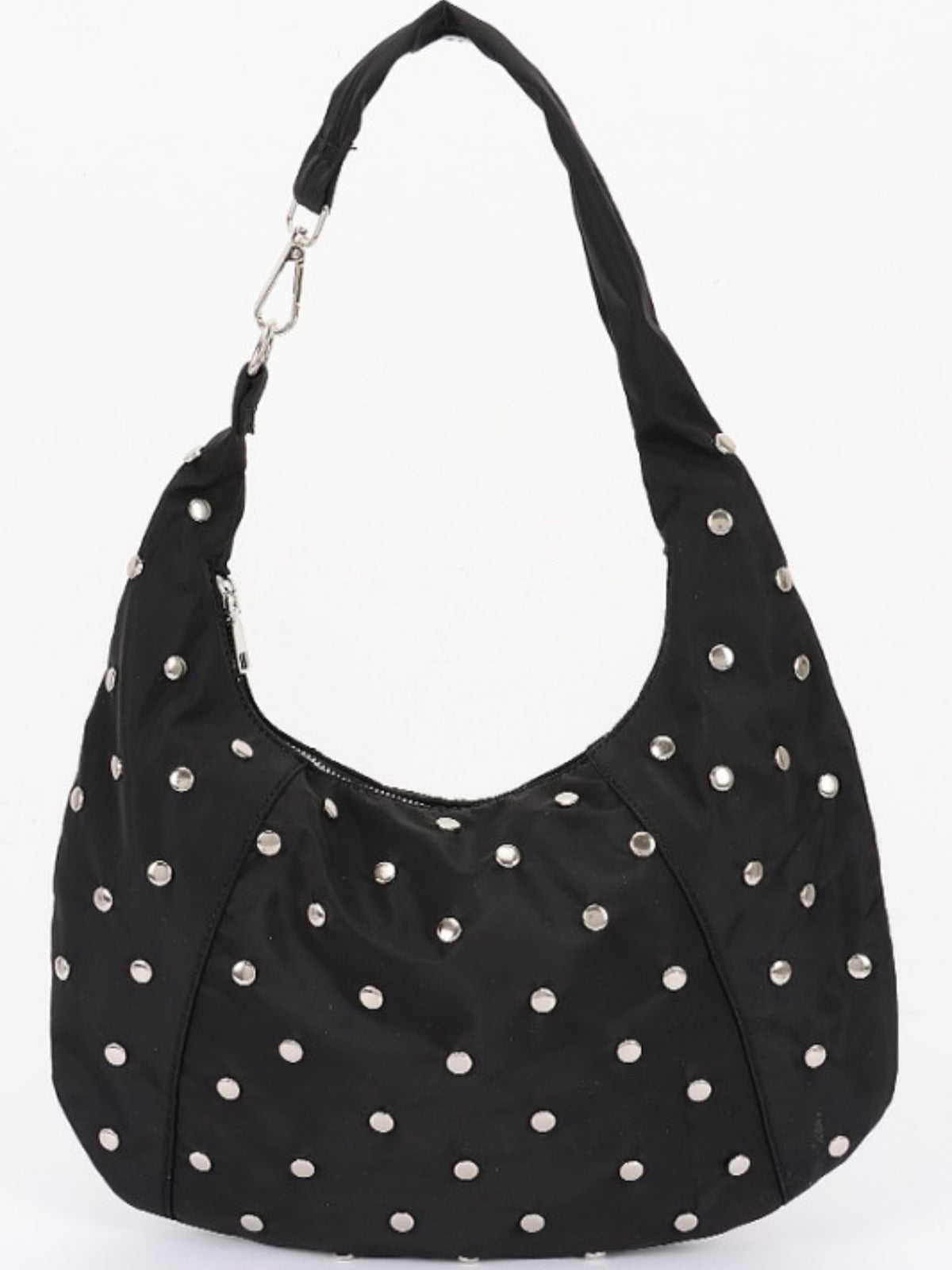 Black Nylon Studded Hobo Bag